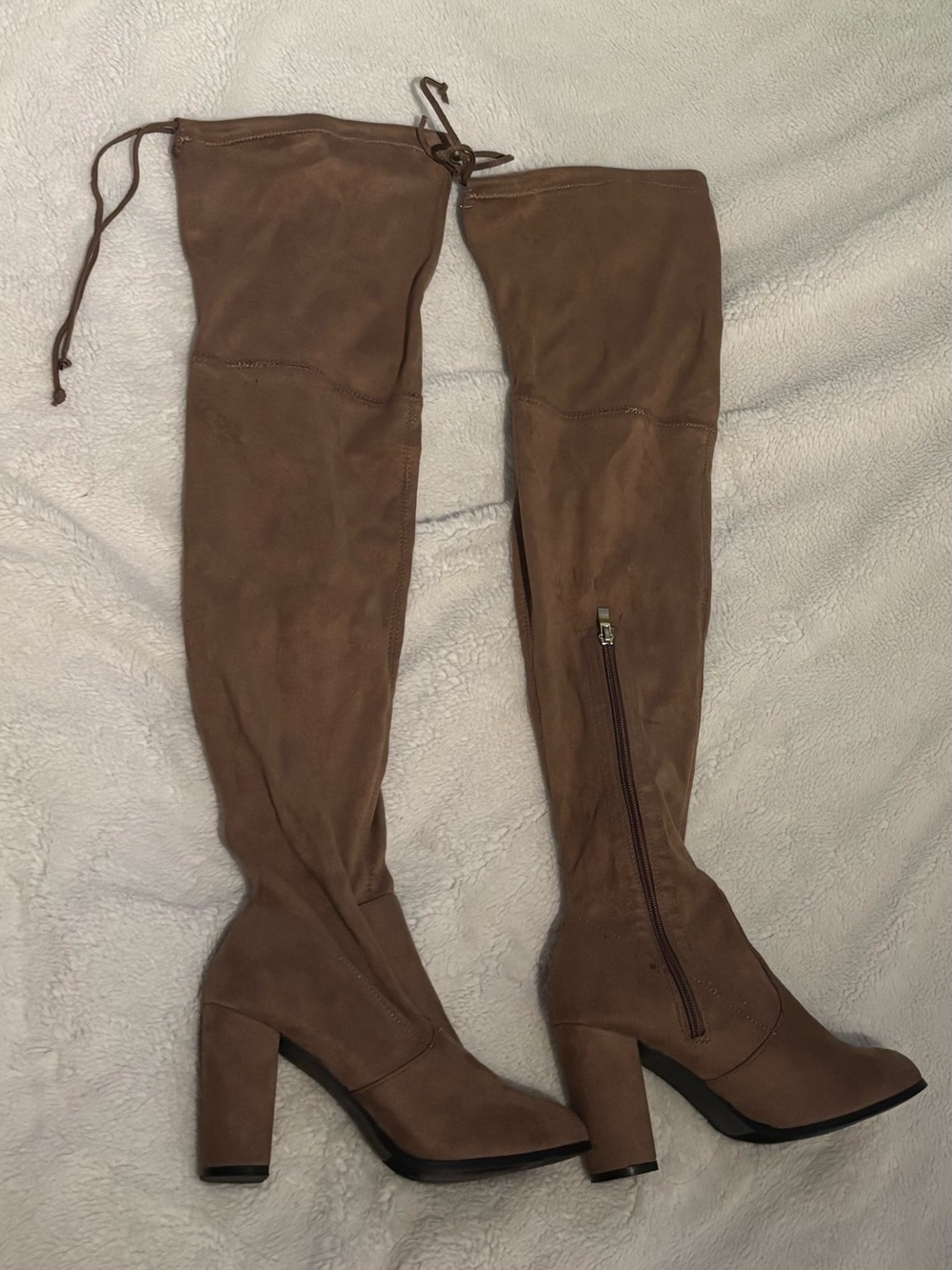 Tall Brown Over-the-Knee Suede Block Heel Boots